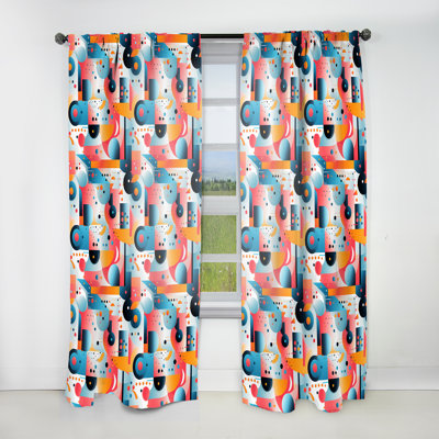 Pink And Blue Popart Trendy Patterns - Abstract Geometric Room Darkening Curtain - 1 Panels