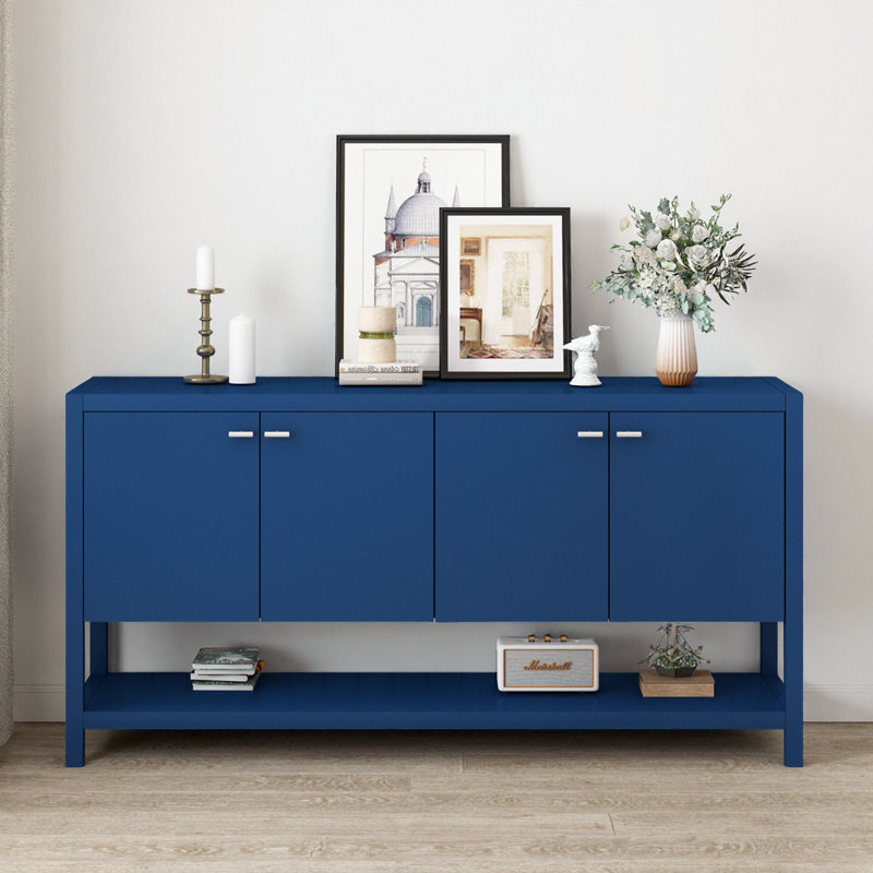 Console fonctionnelle U-Style bleu marine avec rangement à 4 portes et tablette inférieure - conception américaine, L 59,6 po