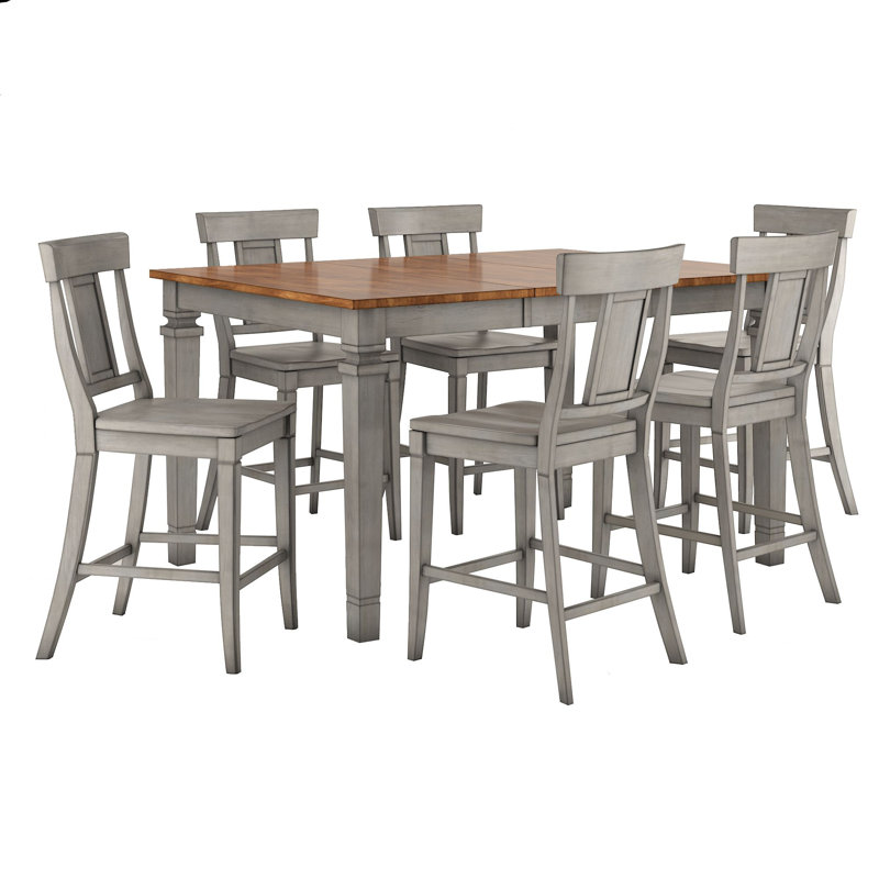Ensemble de salle à manger 7 pièces à hauteur de comptoir Alyra, Gris antique
