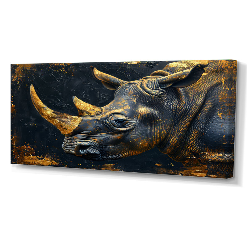 Décoration murale Manoel - Rhinocéros, H 28 po x l 60 po x P 1,5 po, Toile tendue