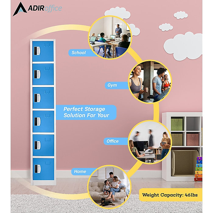 AdirOffice 72" Blue Steel 6-Tier Storage Locker with Digital Lock