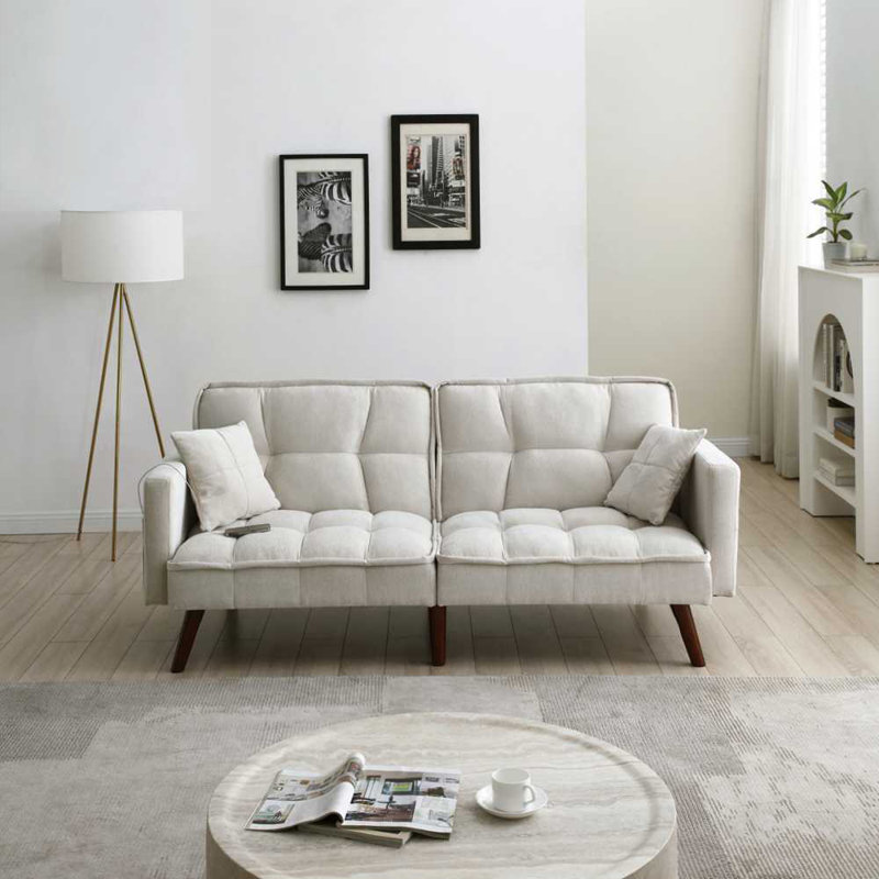 Canapé-lit en tissu chenille avec port de charge USB,, Beige