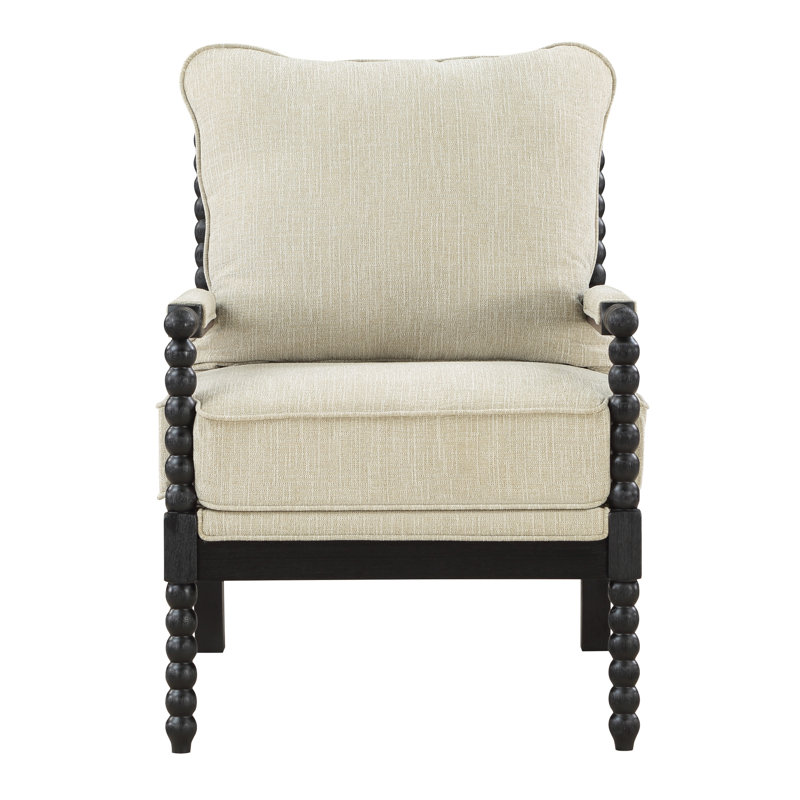 Fletcher 26.75" Wide Armchair, Linen White 100% Polyester, Black