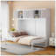 Grand lit escamotable mural avec armoires supérieures, blanc-129746884