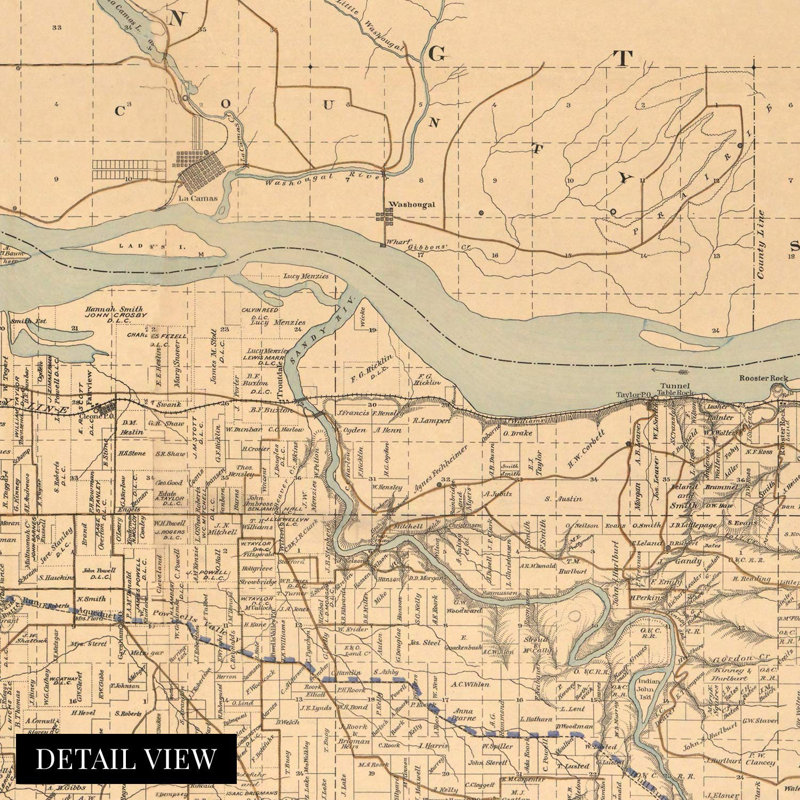 «1889 Multnomah County Oregon Map», art mural sur papier, H 12 po x l 24 po x P 0,1 po