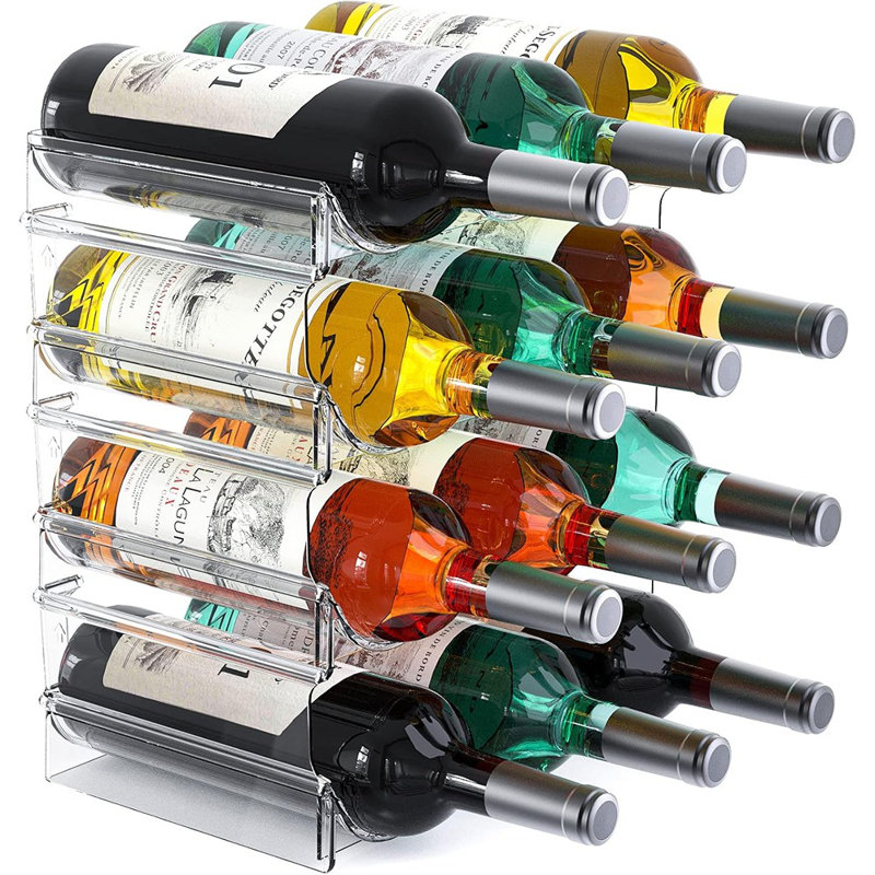 Support de rangement pour bouteilles de vin en plastique, organisateur de bouteille d'eau, 4 niveaux ...
