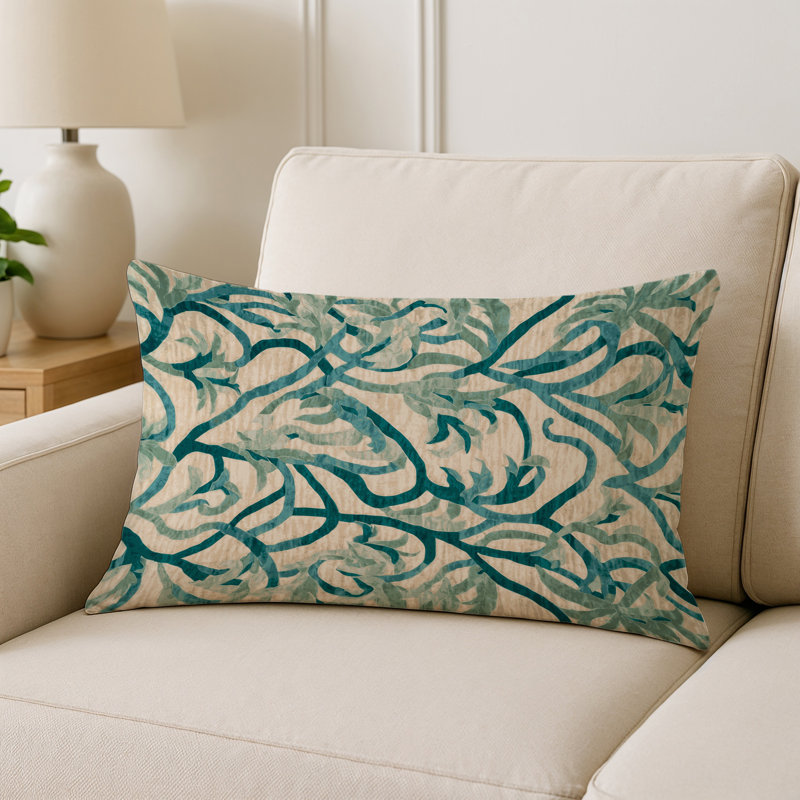 Coussin décoratif intérieur et extérieur Modern, Beige floral 6, Rectangle H 18 po x l 25 po