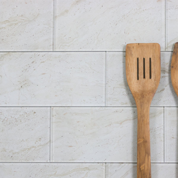 Nature 4 in. x 8 in. Marble Look Glass Straight Edge Subway Decorative Kitchen & Bathroom Wall Tile