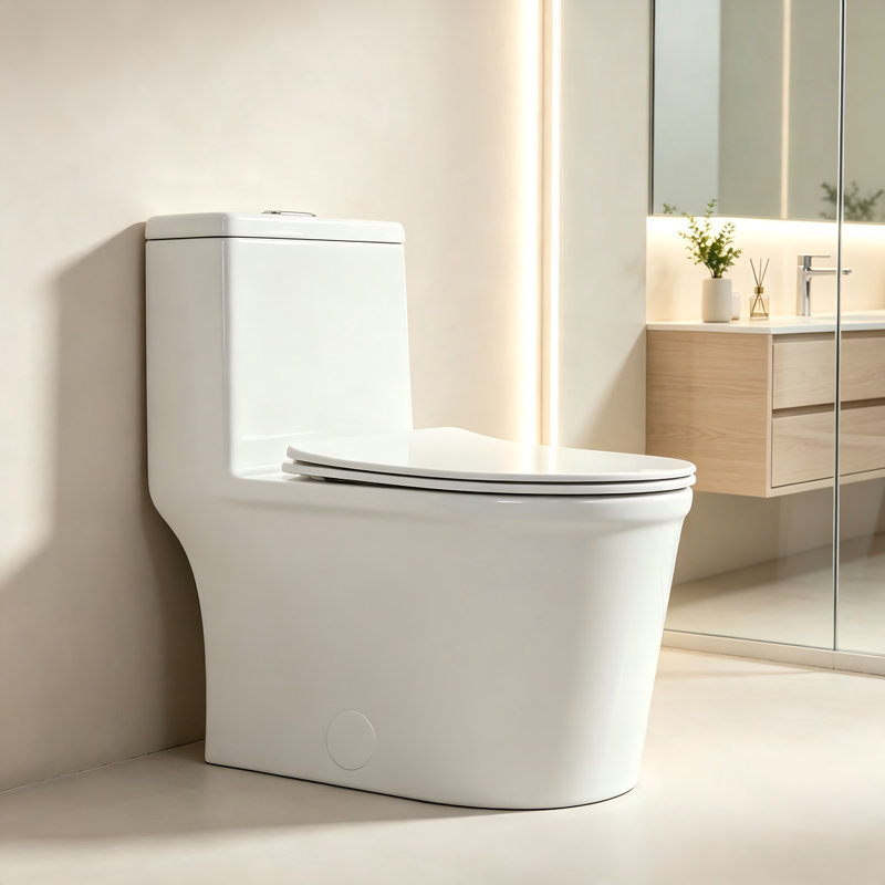 Toilette compacte une pièce à double chasse Yingze, conception à faible profondeur de 23 po pour les petites salles de bain et les salles d'eau, cuve ronde moderne avec siège à fermeture douce et système de chasse à siphon à haut rendement