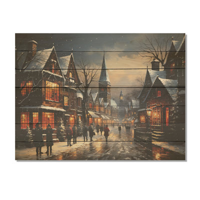 Winter Village In Europe I - Winter Landscape On Wood Print