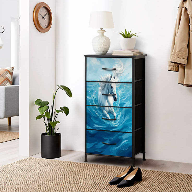 4 Drawer Dresser for Bedroom, Narrow Chest of Drawers, Wooden Top and Study Iron Frame 18"x37.5"-(WxH)
