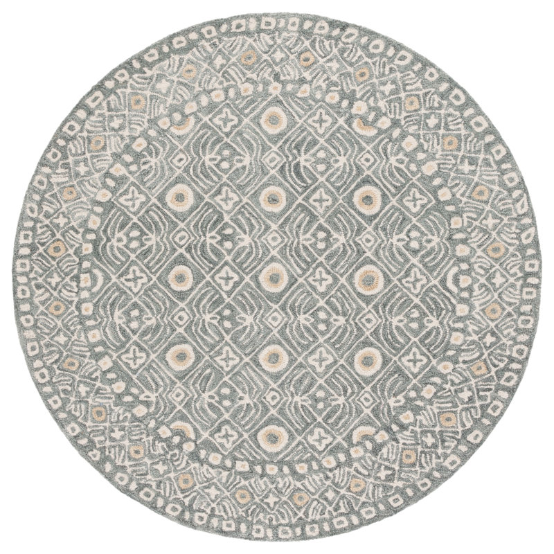 Tapis gris en laine et coton touffeté à la main Marentic, Rond 5 pi