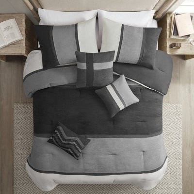 Faux Suede Comforter - Black King Elegant Bedding 2 Square Pillows