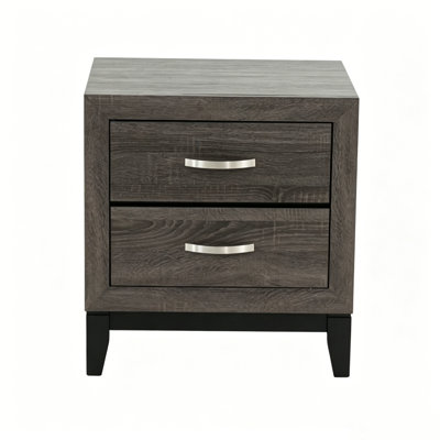 2 Drawer Modern Nightstand, Wood Grain Bedside Table With Storage, Solid Wood Frame Bedroom End Table