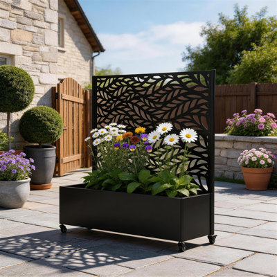 Metal Planter Box with Trellis and Wheels