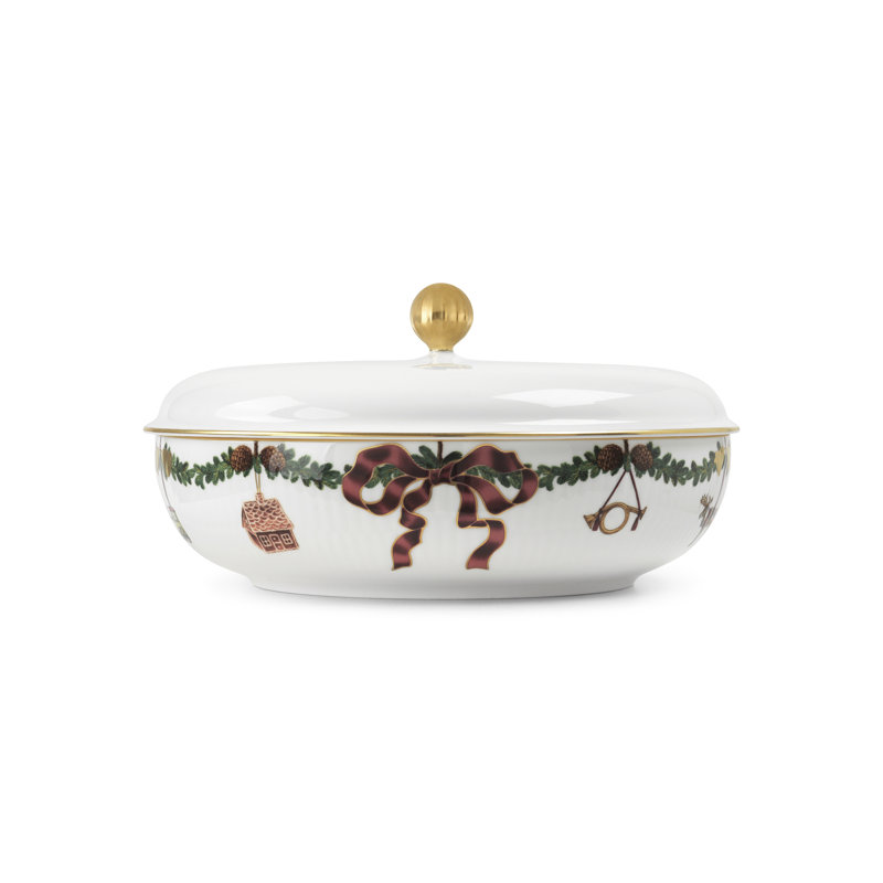 Star Fluted Christmas Bowl with Lid 8"