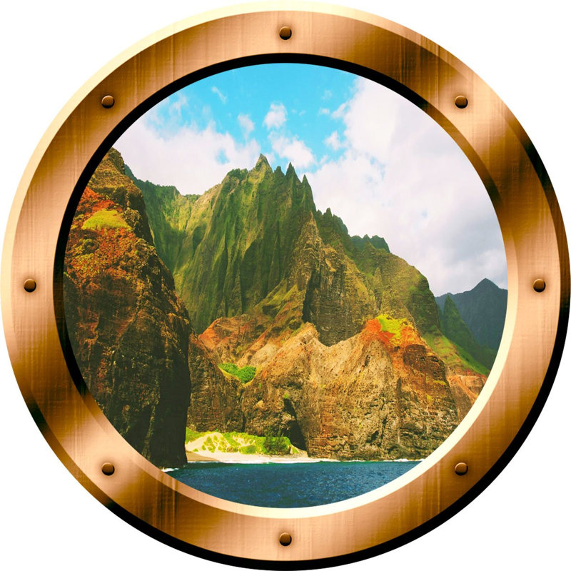 Décalcomanie murale 3d en hublot nature scène, H 24 po x l 24 po x P 0,01 po, Bronze