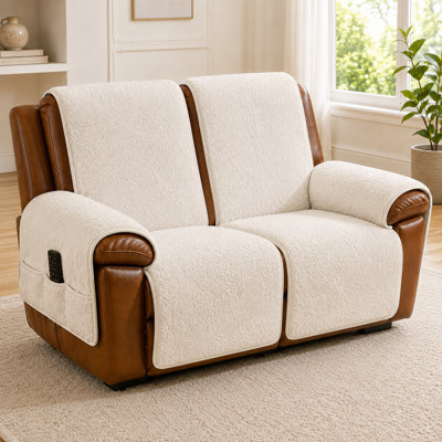  Ensemble de protection pour meubles inclinables en Sherpa Plush avec envers antidérapant, housses d'accoudoirs et poches latérales pour chaise, causeuse et canapé à 3 places