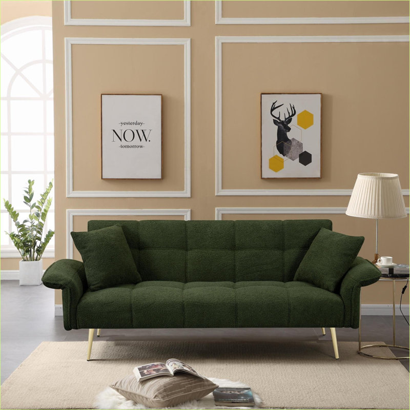 Sofas Couches | 70.1 Inch Modern Convertible Futon Sofa Bed, Solid Wood Frame, For Small Spaces Apartments | Sage Green | Foam