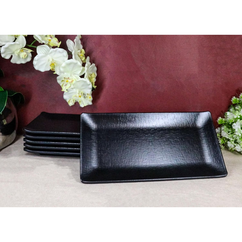Ensemble de 6 plateaux de service rectangulaires noirs en mélamine soyeuse 12 po