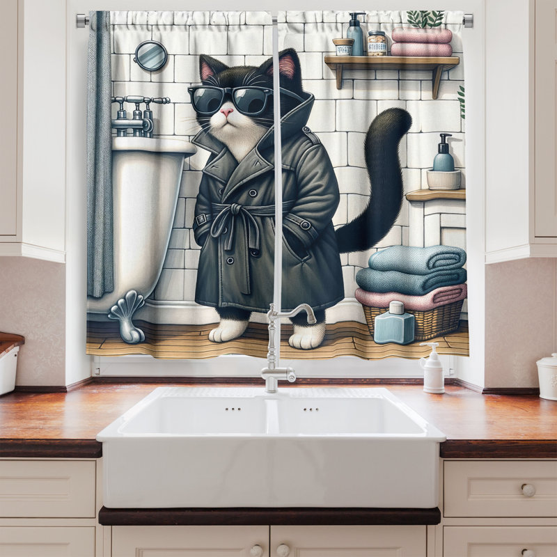 Cat Kitchen Curtain, 55" W x 39" L