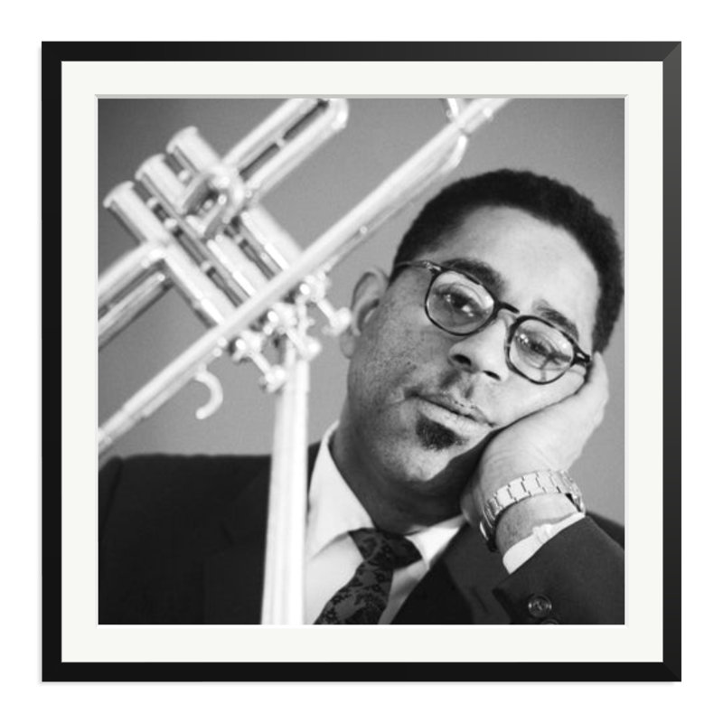 Dizzy Gillespie for DownBeat magazine, 33" H x 33" W, Black