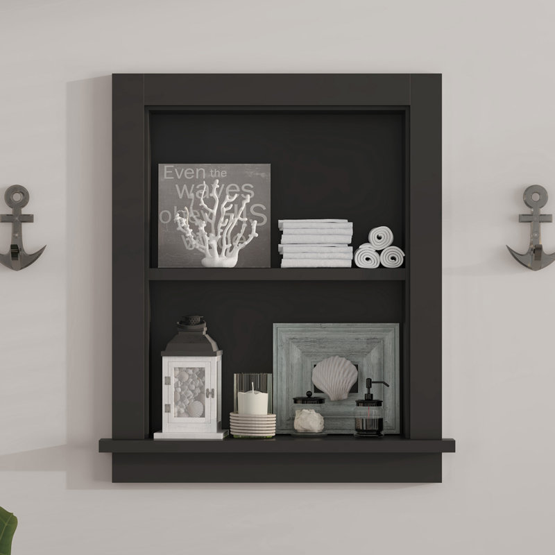 17.5"W X 4"D X 20.3"H Wall Niche Double Shelf Wood Recessed Shower Niche Cabinet Rectangle, Black