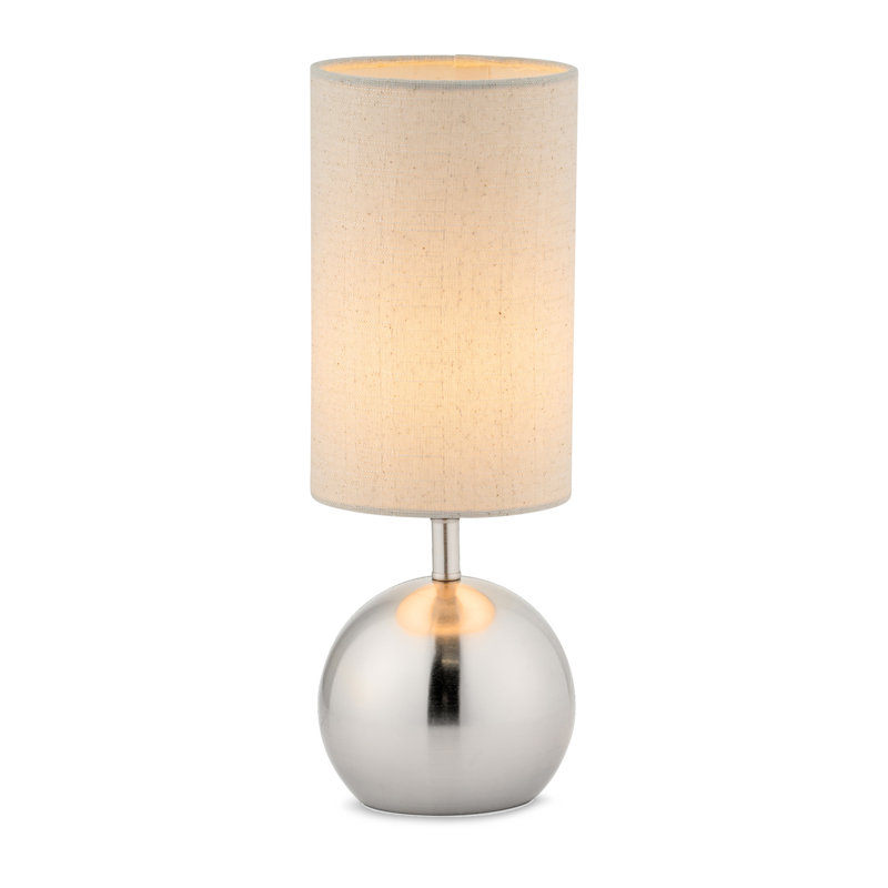 Kytalin 31.5Cm Metal Touch Ball Bedside Table Lamp, Satin Silver, Cream