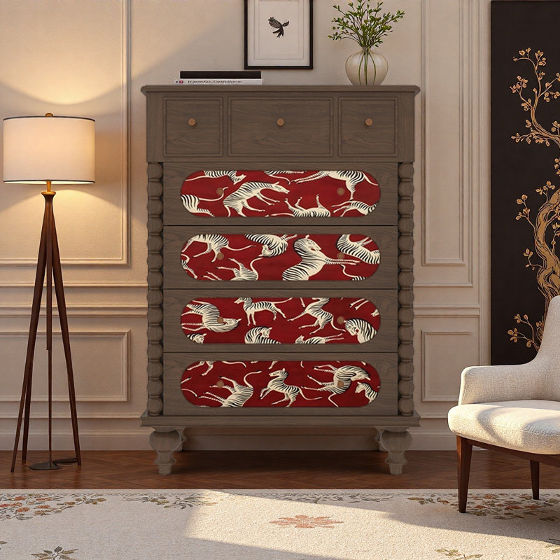 Commode en bois massif avec motif zébré, Noyer