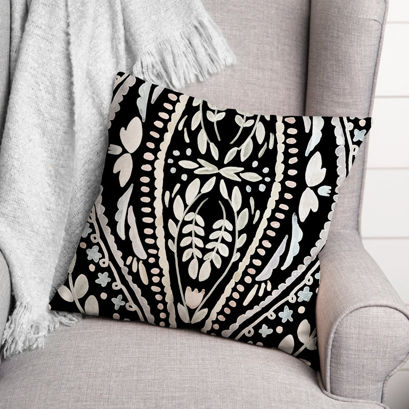 Housse et insert de coussin extérieur d'extérieur, Noir, Floral 2