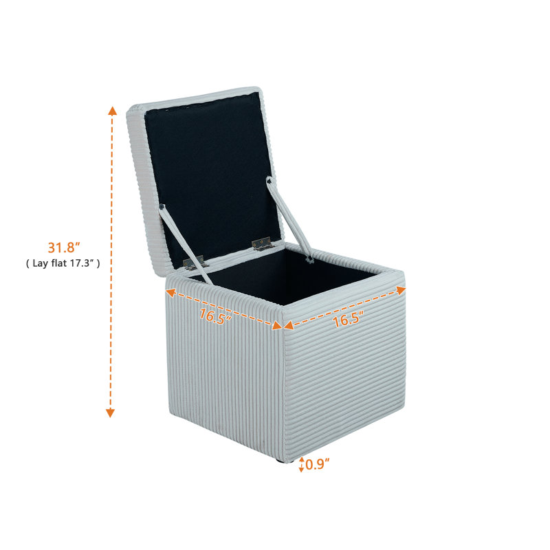 Storage Ottoman in Cotton Linen & Corduroy Options, 16.5"x16.5"x17.3", 18.7lbs - Footrest & Seat, Light Gray Corduroy