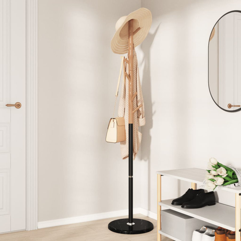 vidaXL Coat Stand Powder-coated iron, solid beech wood, marble, Black