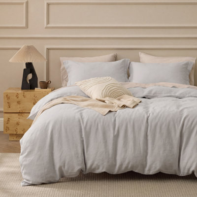 Bedsure 100% Washed Cotton Duvet Cover Set - Minimalist Cotton Duvet Cover Linen Like For All Season
