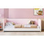 Lits jumeaux roses, cadre bas recouvert de velours, chambre d'enfant moderne-1416540876