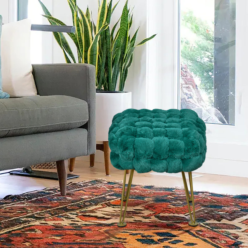 Aislee Upholstered Ottoman, Teal Blue 100% Polyester