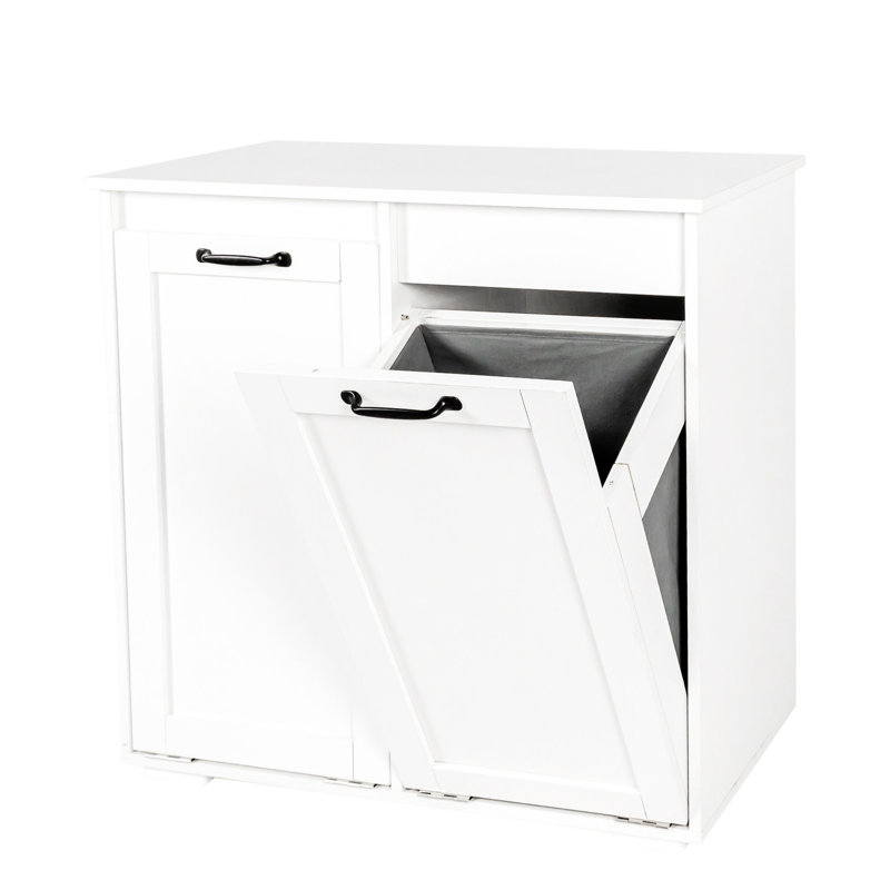 Laundry Cabinet With Handles - Easy To Move And Manage Spacious In White Color 2 Removable Liner Bags Keep Your Area Neat Construction