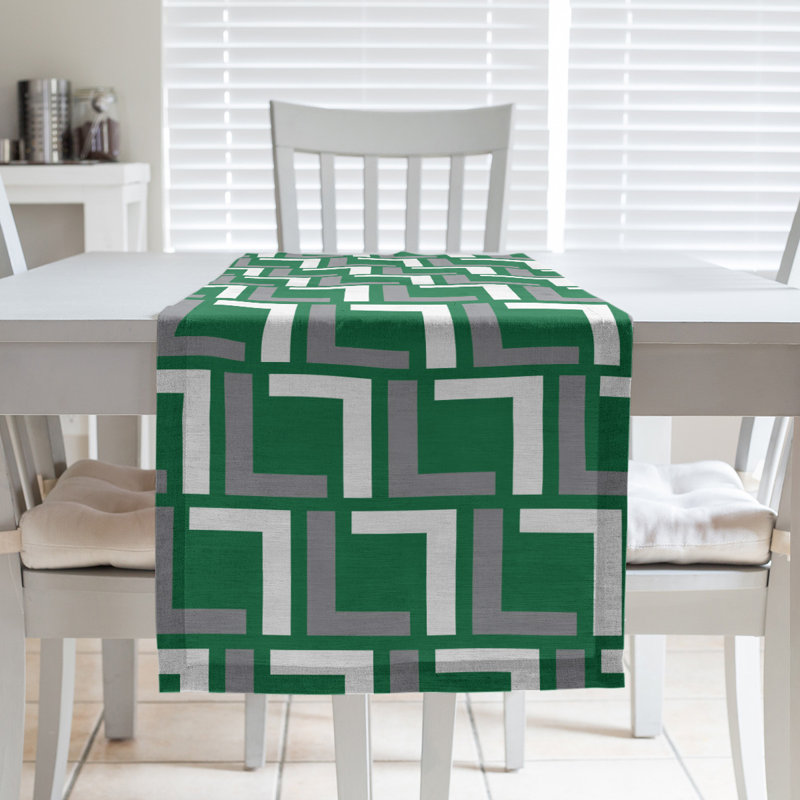 Chemin de table Carolina, 72 po x 16 po, Coton, Vert / argent / blanc
