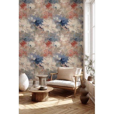 Papier peint floral abstrait abstrait bleu et rosé