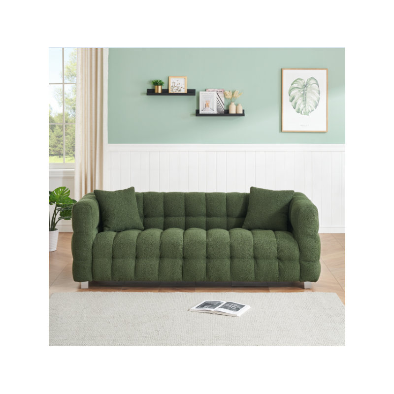 80-Inch Teddy Bear Wool Sofa, Suitable For Living Room Or Bedroom, Including Two Throw Pillows And Metal Legs For Support