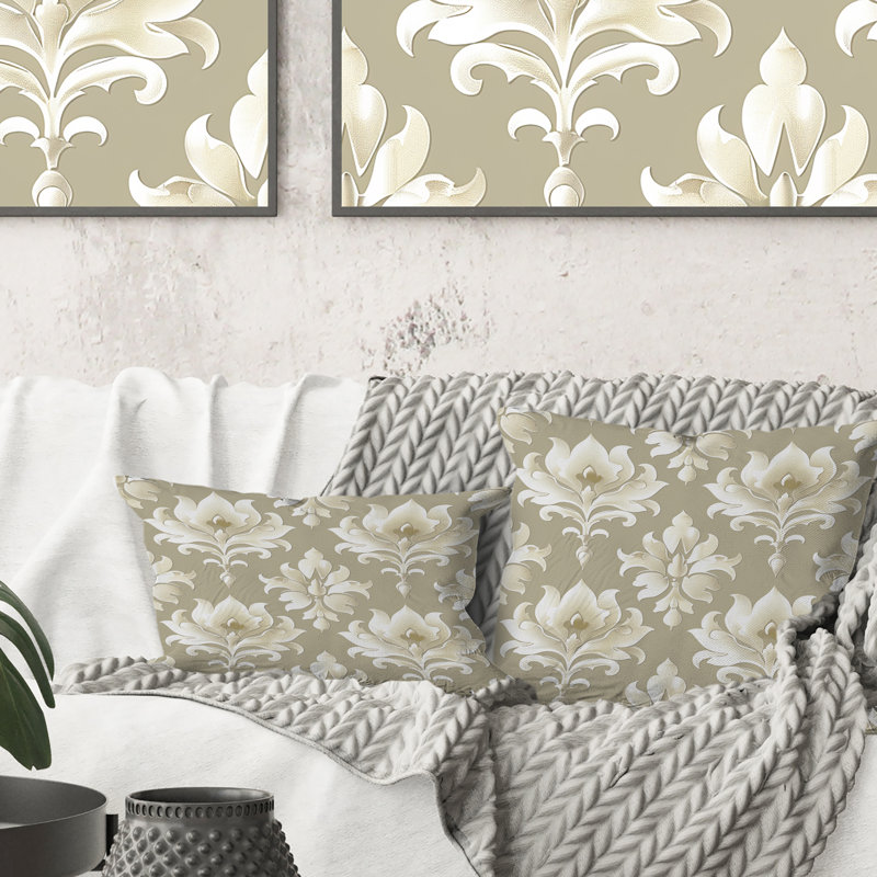 Coussin Beige blanc à imprimé quadrilobe I - Traditional, H 16 po x l 16 po