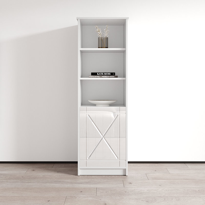 Fiorenze 20.9" Bookcase with High Gloss Finish, White