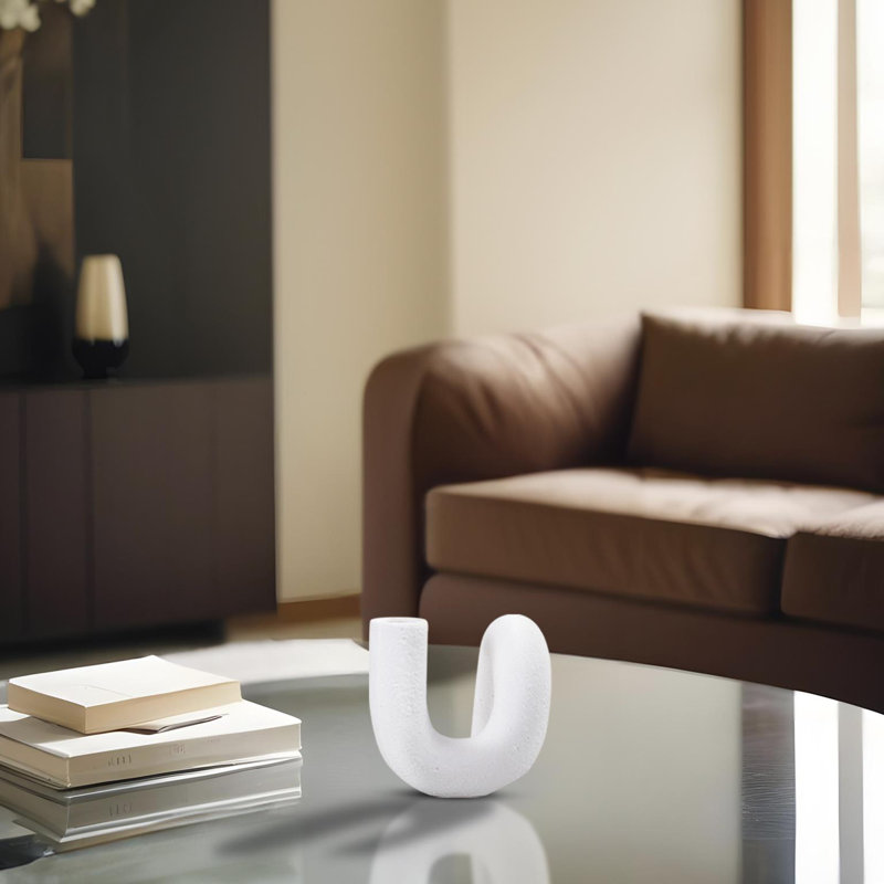 Grand vase tubulaire incurvé blanc, H 7 po x l 7 po