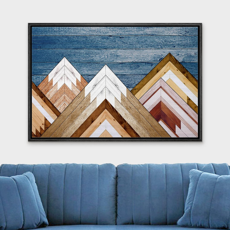 «Western Wood Effect Landscape Blue Sky Snow Mountain Range Nature Modern Art Western Wall Decor Office», reproduction d'art sur toile