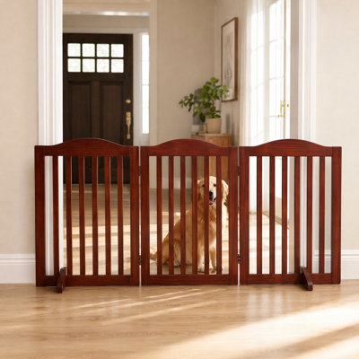 Wooden Freestanding Foldable Pet Gate for Dogs, 3 Panels Dog Gate