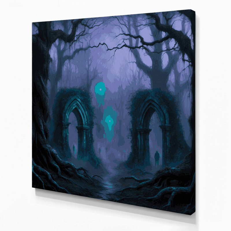 Halloween, forêt hantée, art mural bleu