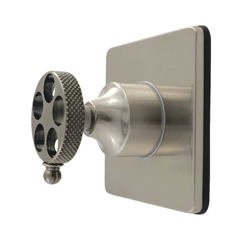 Kingston Brass Webb Single-Handle Wall Mount Six-Way Diverter Valve with Knurled Handle and Square Trim Kit, Brushed Nickel