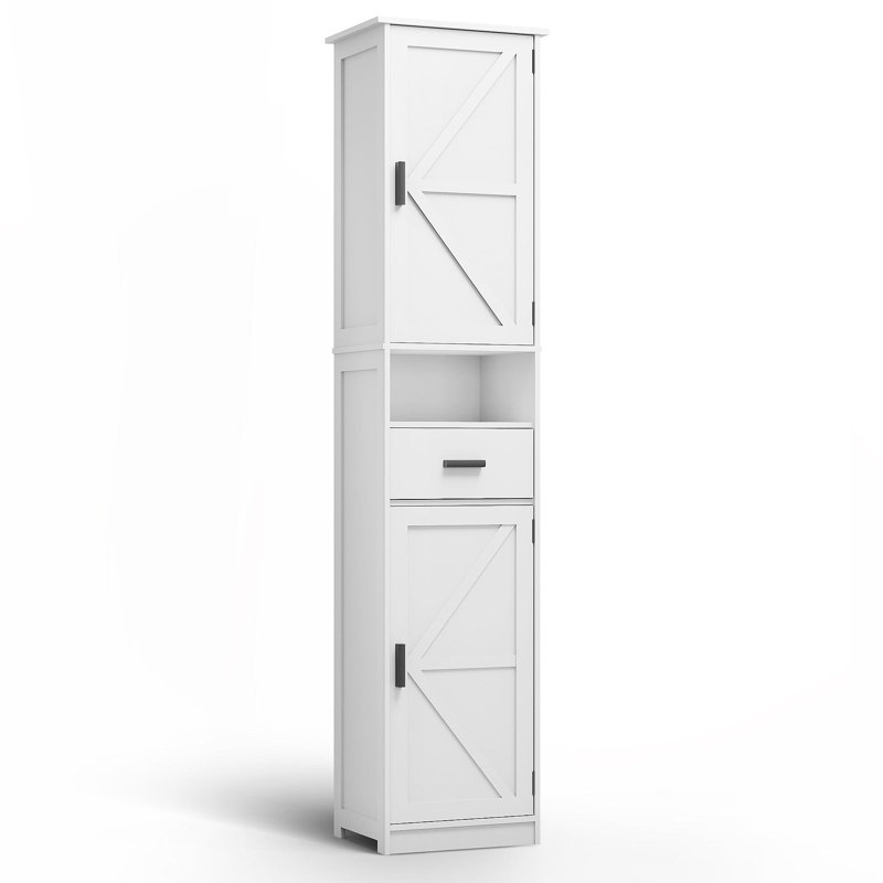 69" H Tall Bathroom Storage Cabinet With 2 Barn Doors And 1 Drawer, Narrow Storage Unit, Adjustable Shelves,Floor Cabinet For Bathroom, Living Room, Entryway,Kitchen,(White)