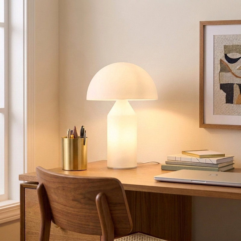 Venus Lampe de table moderne à DEL avec abat-jour à intensité variable en verre blanc, White Glass