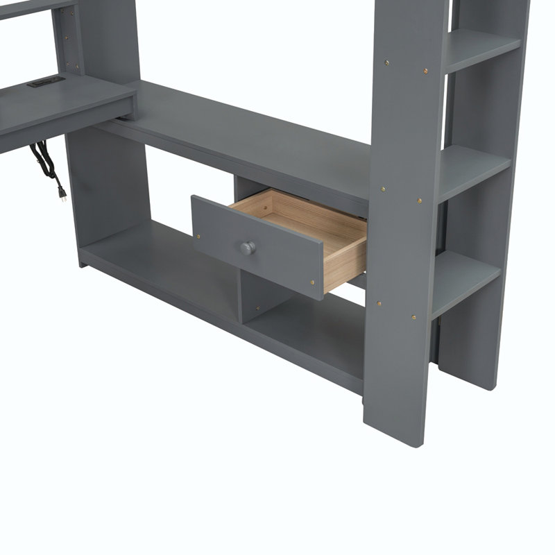 Lit mezzanine avec bureau et station de charge Gaming, Double