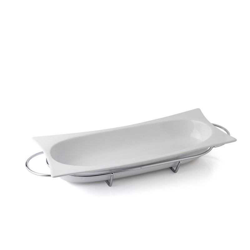 Evviva Amici A Cena Porcelain Tray, Silver
